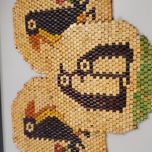 Bird Penguin Bamboo Beaded Trivet Hot Pads 8" Colorful Reversible VTG Set of 3